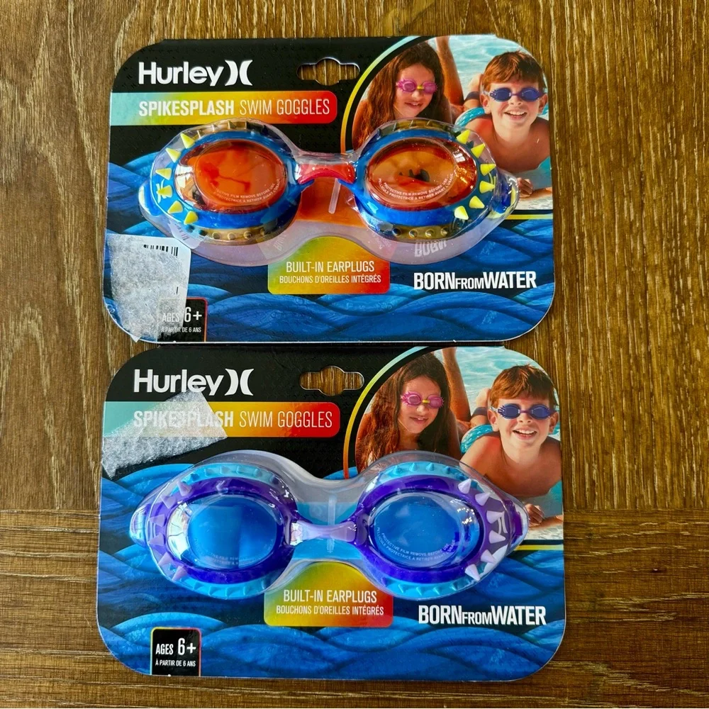 1 set of 2 Hurley kids’ swim goggles, 1 blue, 1 orange